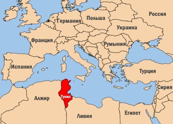 Тунис на карте Средиземноморья Тунис на карте Средиземноморья